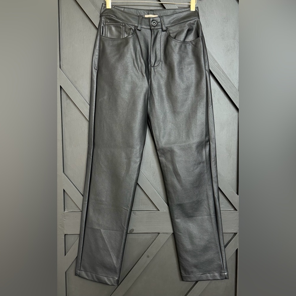 NWT Chevignon Faux Leather Straight Leg Pants – Black, Size 6
